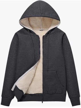 Sherpa lined charcoal grey cozy zip hoodie with pockets!